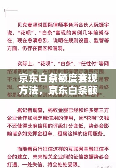 京东白条额度套现方法,京东白条额度如何套现